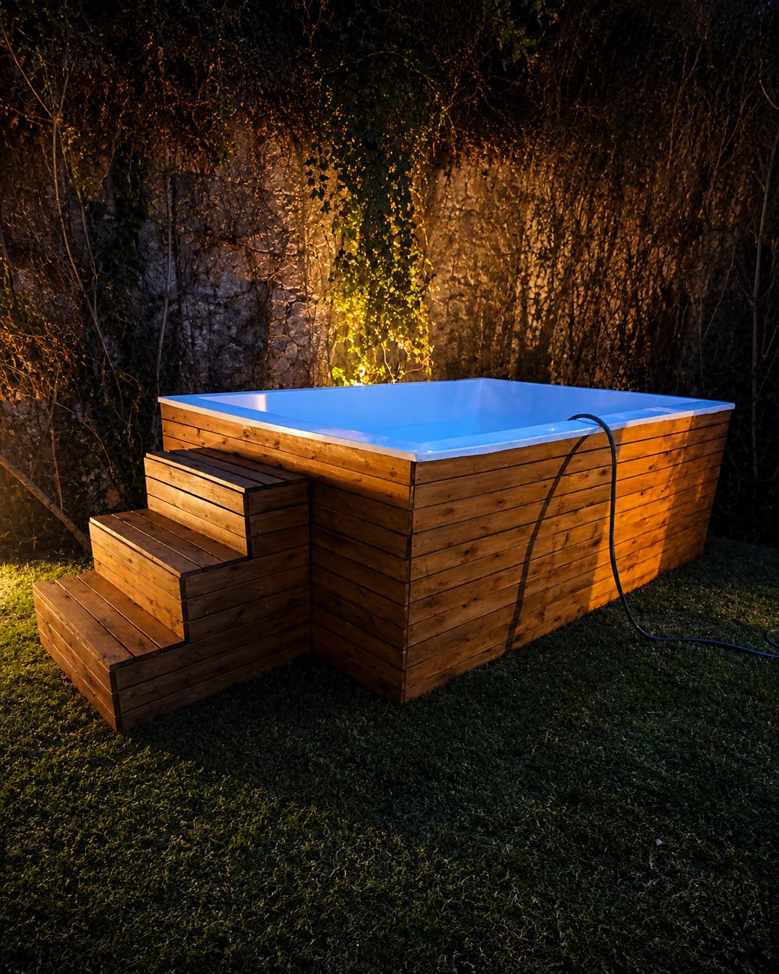 Piscina Oasis XL iluminada de noche